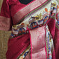 Assam silk(maroon) saree with kalamkari printed design- stitched blouse