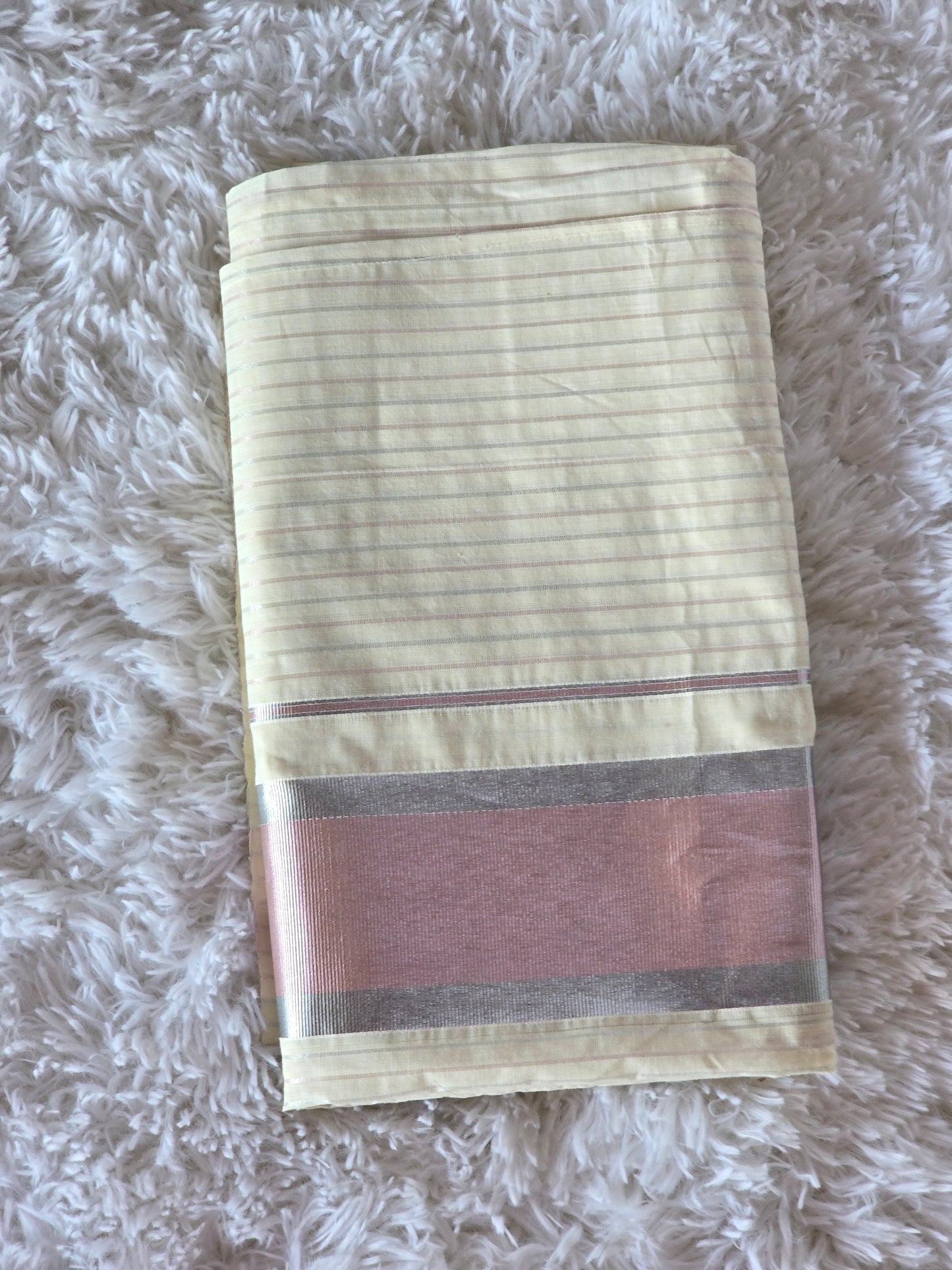 Set saree with rosegold and silver stripes