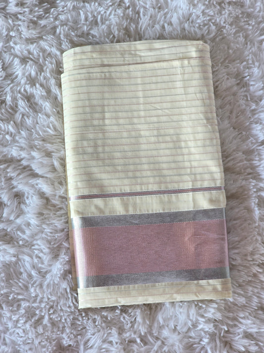 Set saree with rosegold and silver stripes