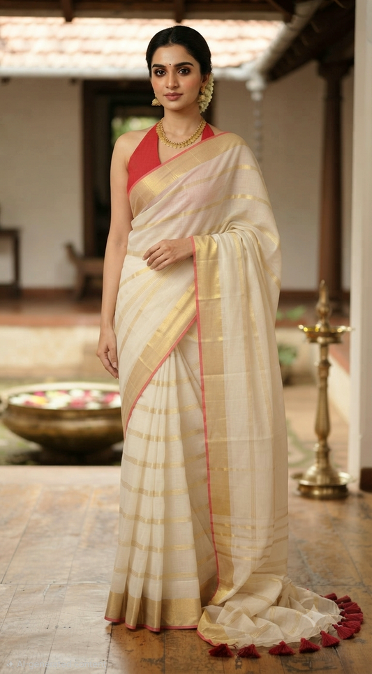 Mul cotton saree with blouse pc (Fall and pico ready)