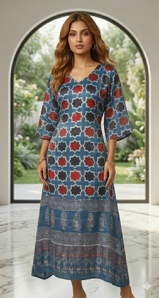 Ajrakh Modal silk A line kurti (dress)
