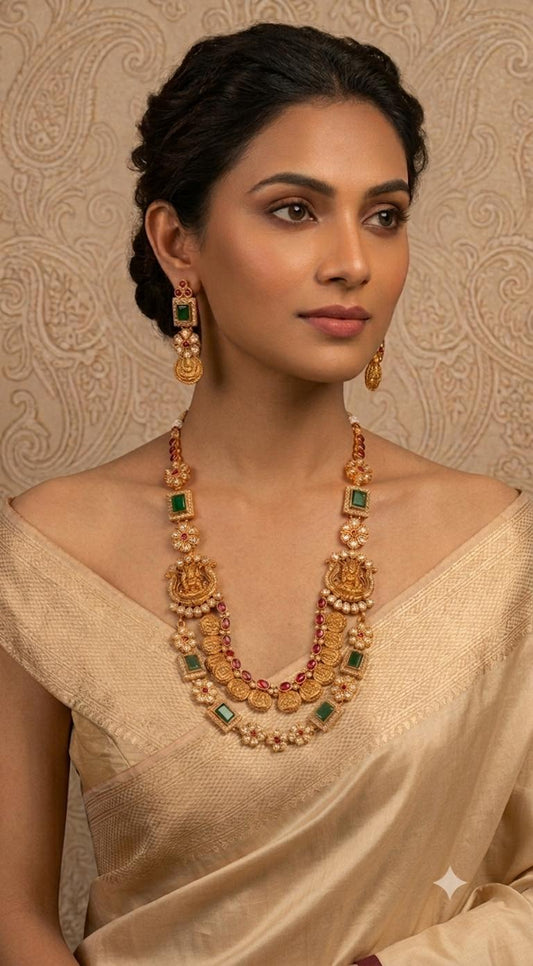 Double layer fusion necklace with earrings