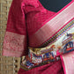 Assam silk(maroon) saree with kalamkari printed design- stitched blouse