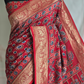 Dola silk saree with handblock print - stitched blouse