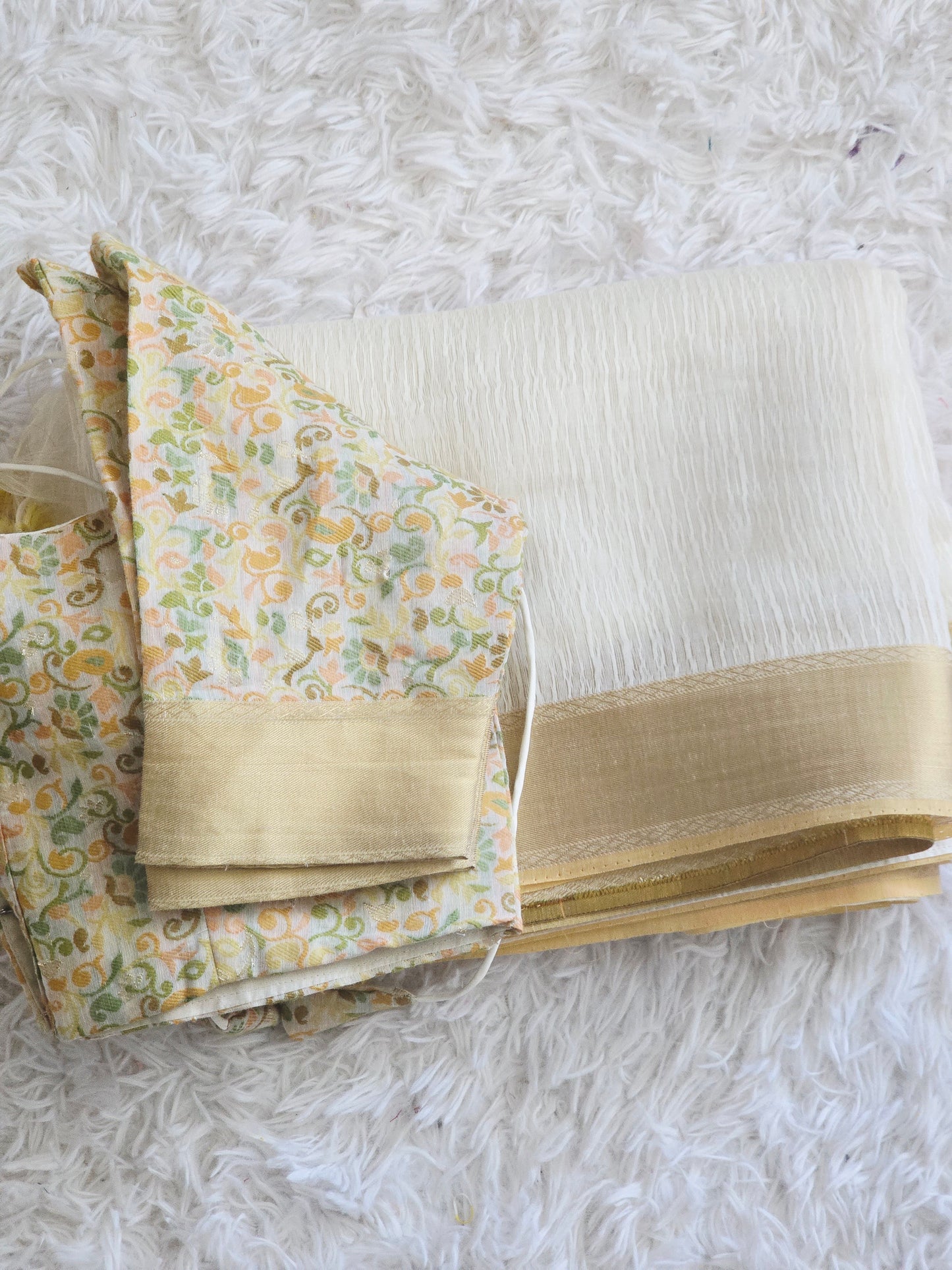 Semi crape kerala saree with printed ( stitched) blouse
