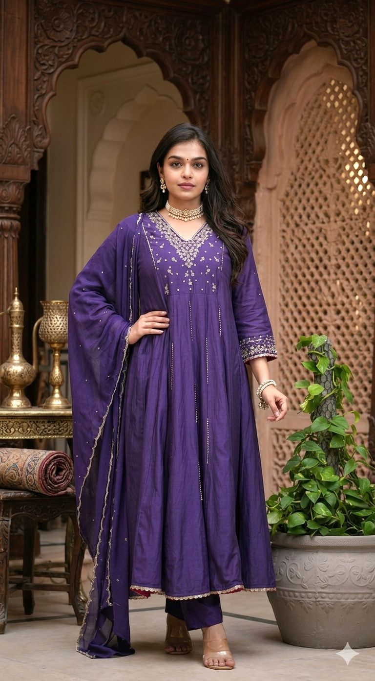 Mul chanderi designer 3 pc salwar suit set