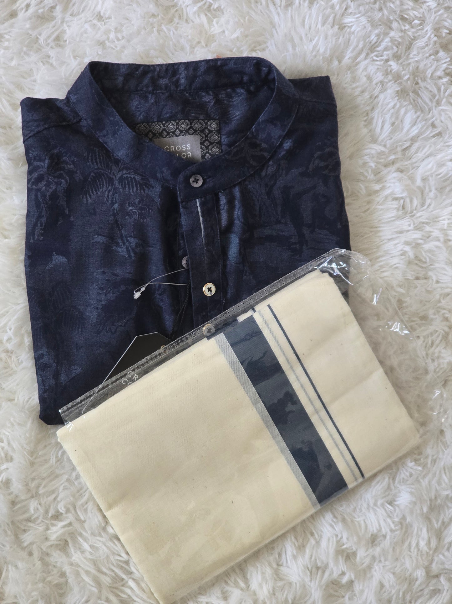 Mens short kurta(blue) with mund combo