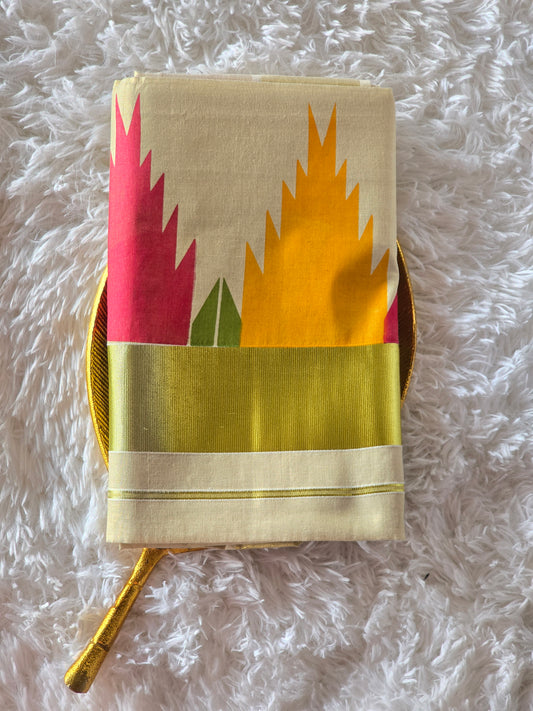 Tissue set saree with multi color. Design on border and pallu