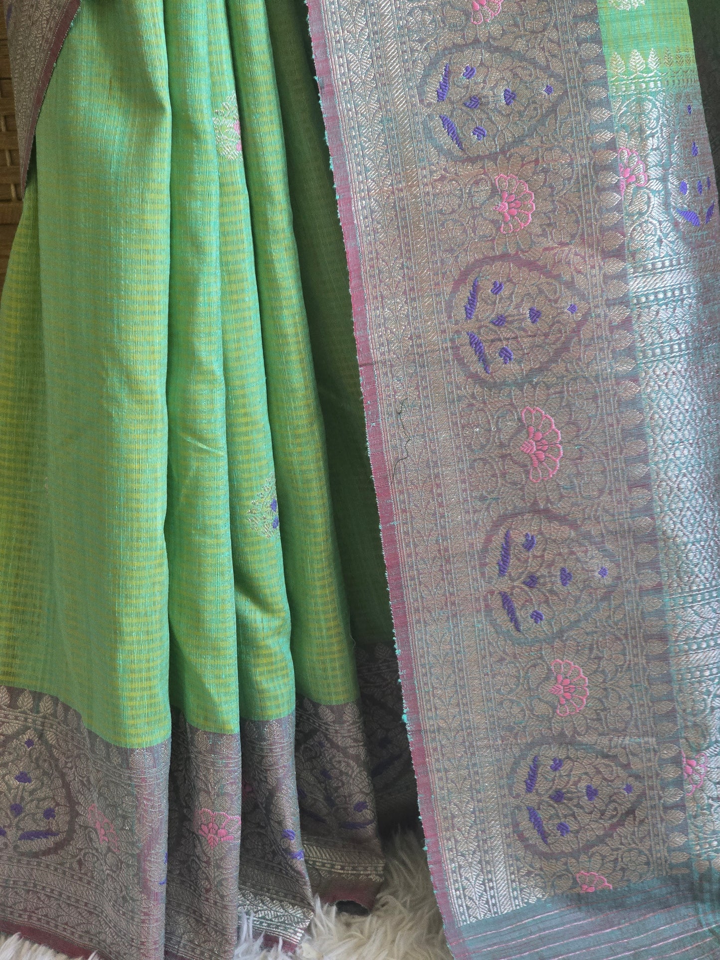 Handloom banarasi tussar saree with meenakari border- Stitched blouse
