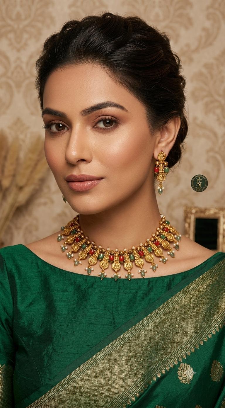 Coral and jade fusion necklace with earrings