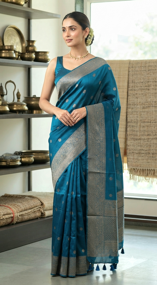 Munga banarasi saree with stitched blouse