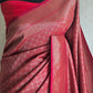 Reddish maroon semi katan brocade saree with stitched blouse