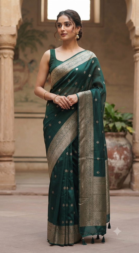 Munga banarasi saree with stitched blouse