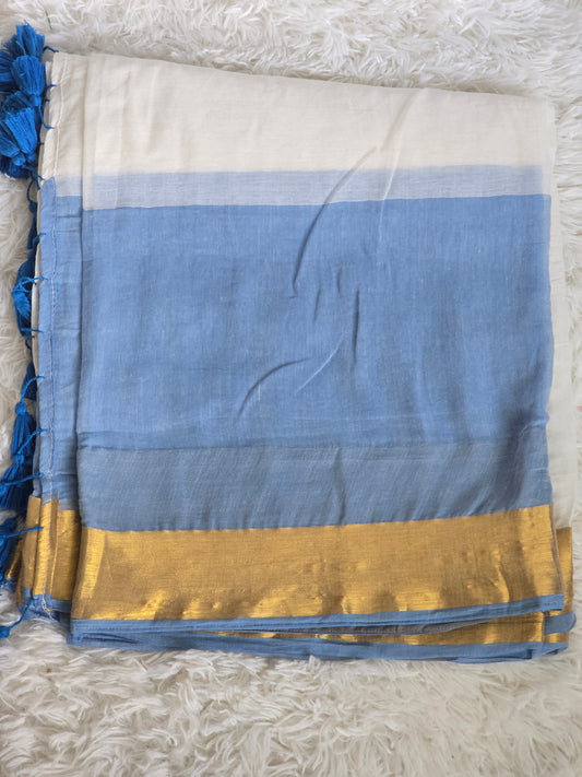 Mul cotton saree ( blue/white)