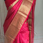 Kancheepuram soft silk check design saree with copper zari-stitched blouse