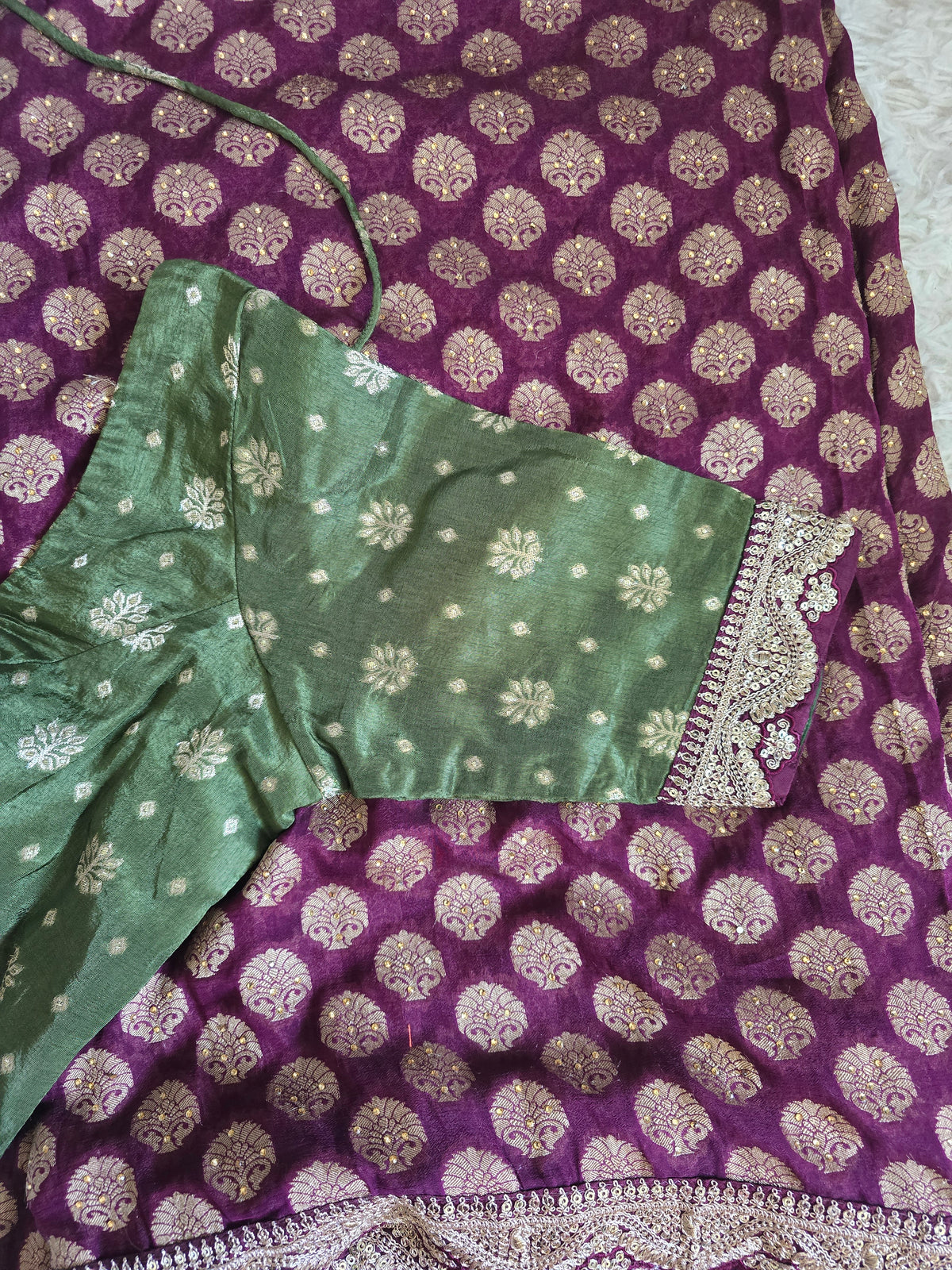 Designer georgette saree with green  stitched blouse
