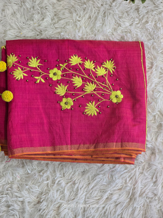 Cotton silk saree with embroidery work