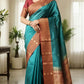 Soft silk kancheepuram(Blue/maroon)saree with stitched blouse/falln pico