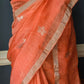 Matka linen saree with silver zari- stitched blouse