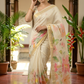 Semi silk saree with floral design- stitched blouse ( sleeve)(34-42 size)