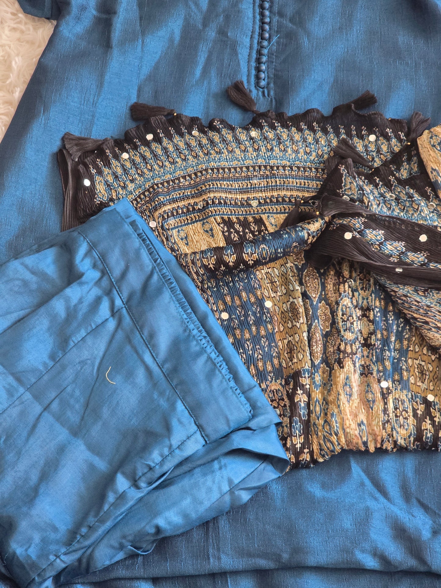 Semi raw silk 3pc salwar suit set(blue)