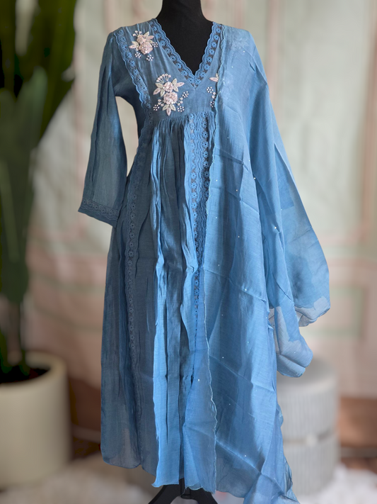 Malai chanderi 3 pc salwar suit set