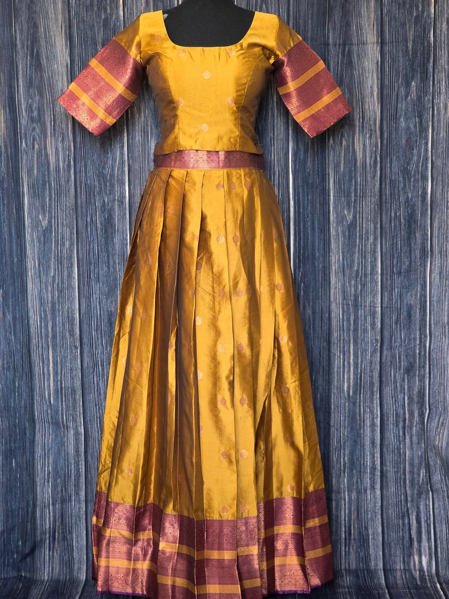 Stitched dhavani set mustard yellow and purple  combo