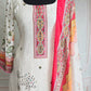 Crape 3 pc salwar suit set embellished with lotus print and mirror work