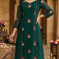 Faux georgette A-line top(bottle green)with floral work-kurti