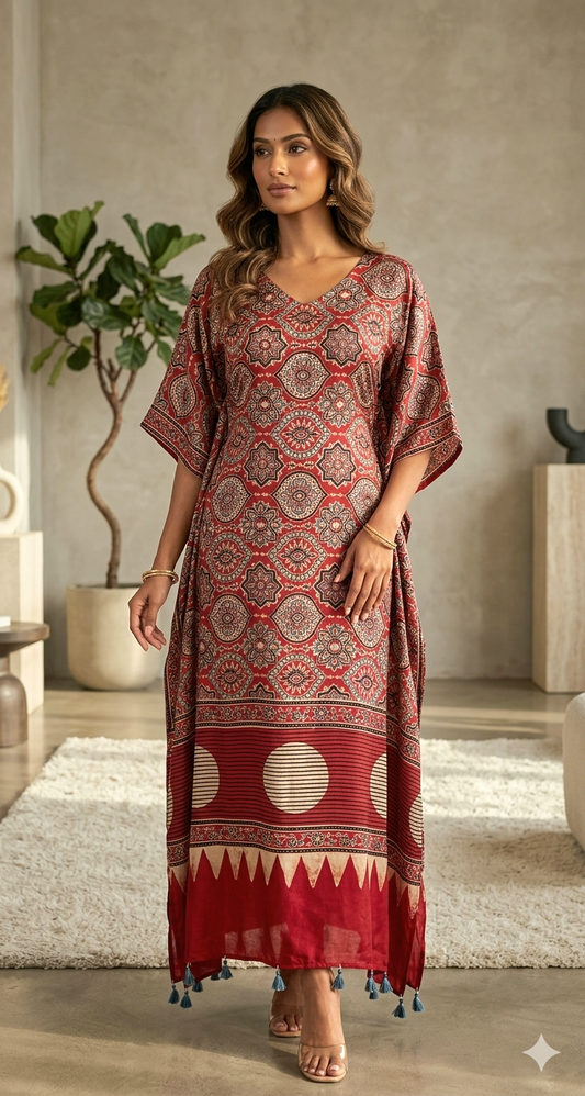 Ajrakh Modal silk A line kurti (dress)