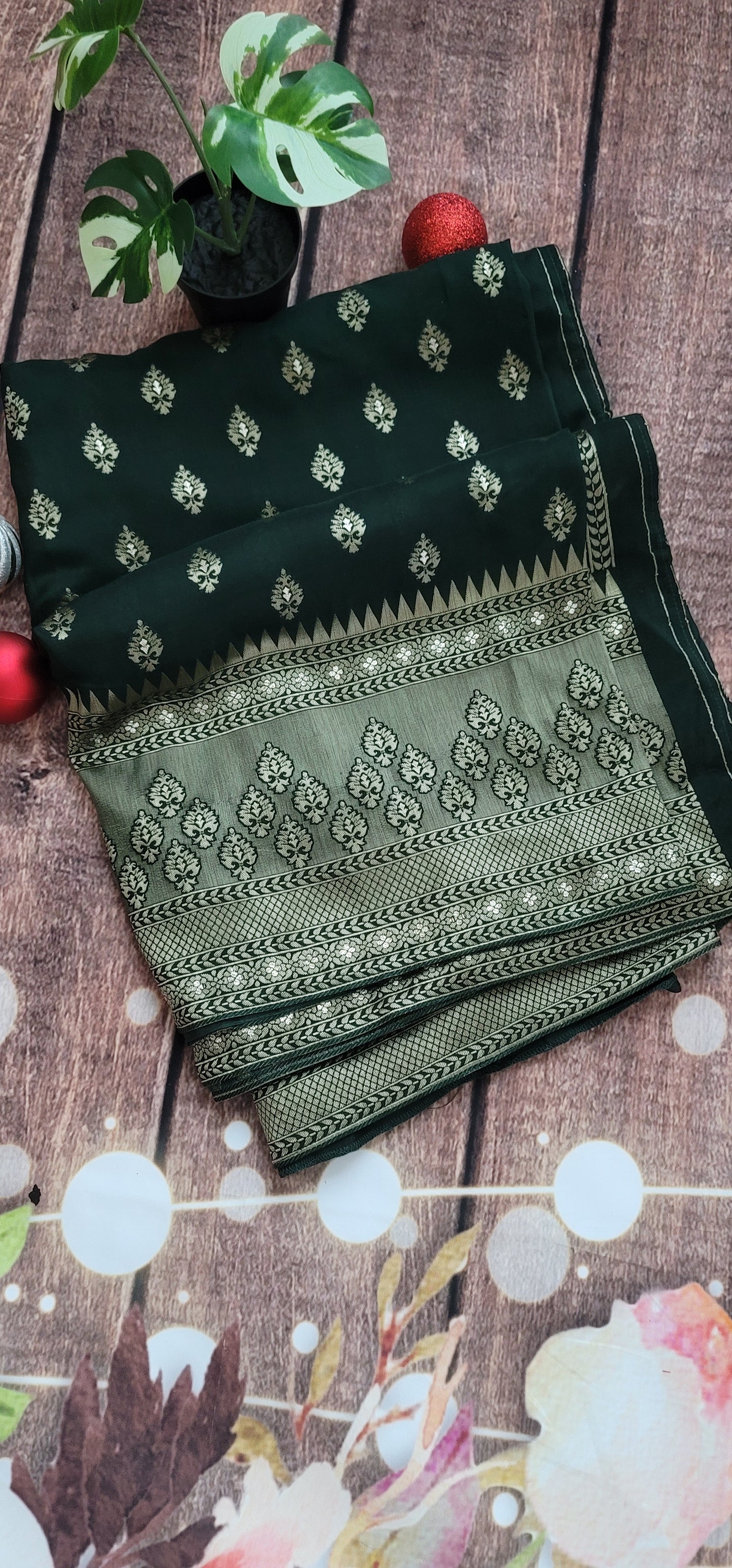 Bottle green banarasi georgette saree