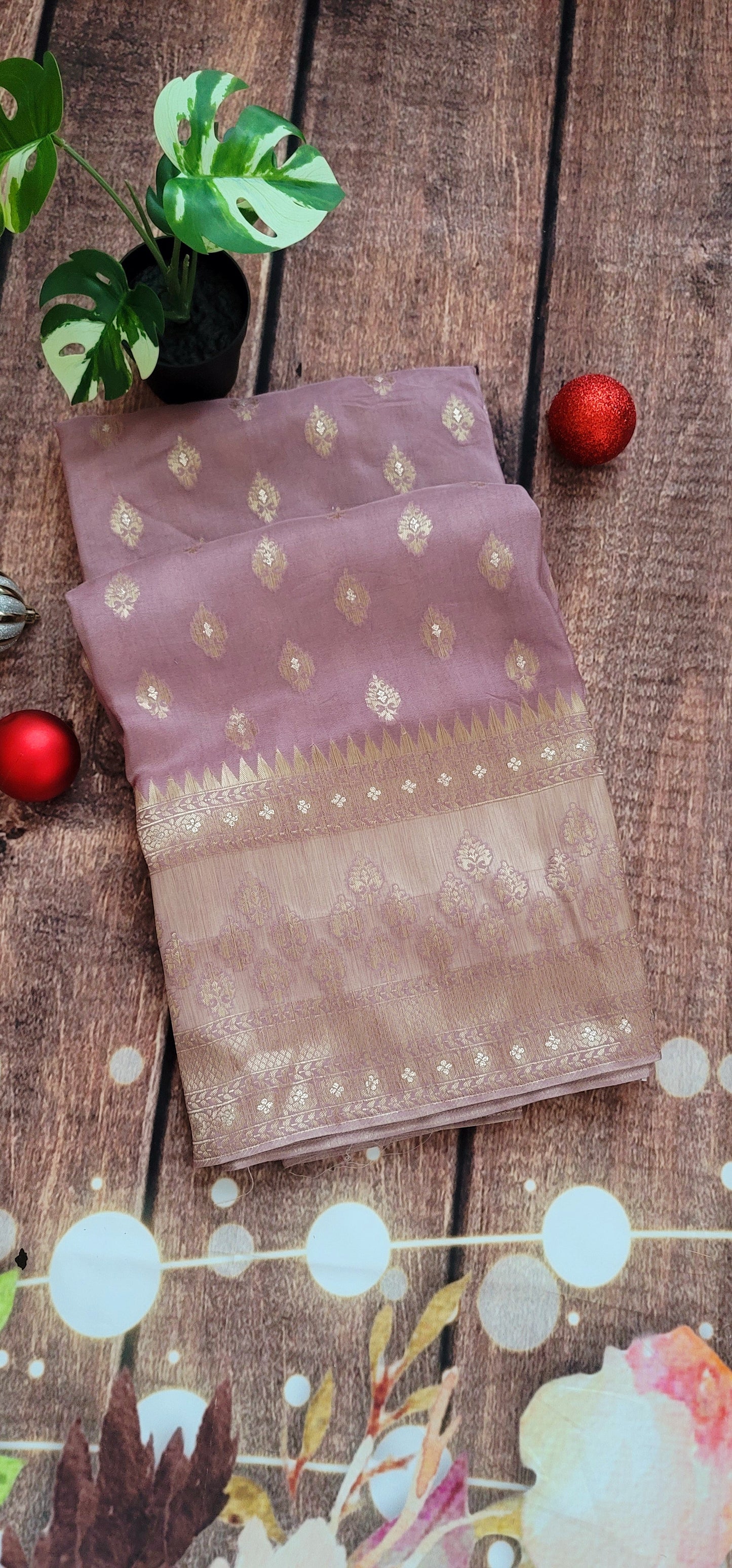 Mauve banarasi georgette Saree with Stictchd blouse